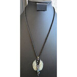 Egyptian Cat Goddess Bastet Pendant Necklace Black Horn On Cord 22”